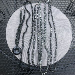 5 natural black stone chip necklaces.
